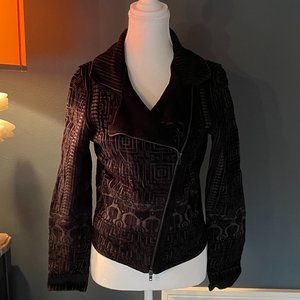 Jean Paul Gaultier vintage motorcycle jacket -- black cut velvet or velour
